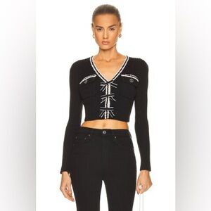 Self-Portrait Black Melange Ribbed Knit Cardigan Large